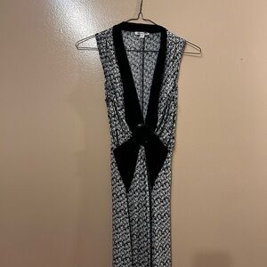 Love Tease Black and White Sleeveless High-Low Dress with V-Neck Ring Detail